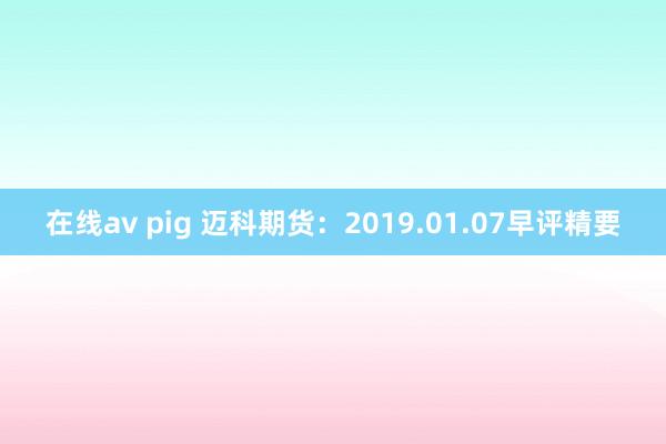 在线av pig 迈科期货：2019.01.07早评精要