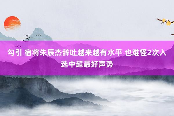 勾引 宿将朱辰杰辞吐越来越有水平 也难怪2次入选中超最好声势