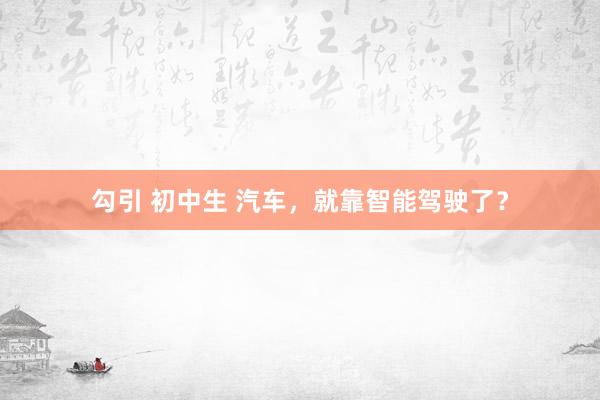 勾引 初中生 汽车，就靠智能驾驶了？