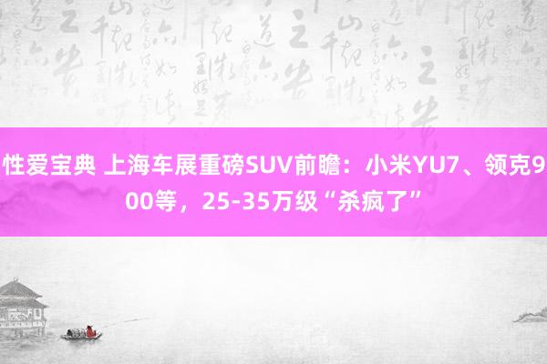 性爱宝典 上海车展重磅SUV前瞻：小米YU7、领克900等，25-35万级“杀疯了”