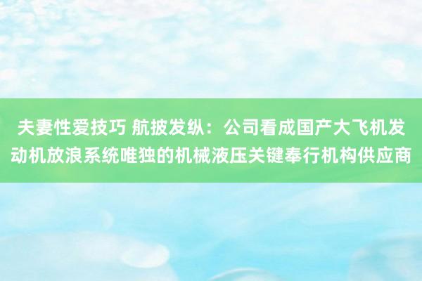 夫妻性爱技巧 航披发纵：公司看成国产大飞机发动机放浪系统唯独的机械液压关键奉行机构供应商